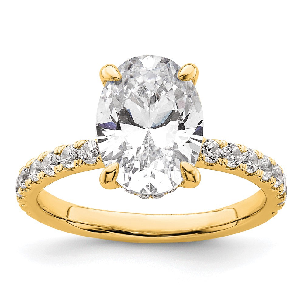 14k 3 1/2ct Cert Lab Grown Diamond VS/SI+ G+ Oval Comp Solitaire Eng Ring