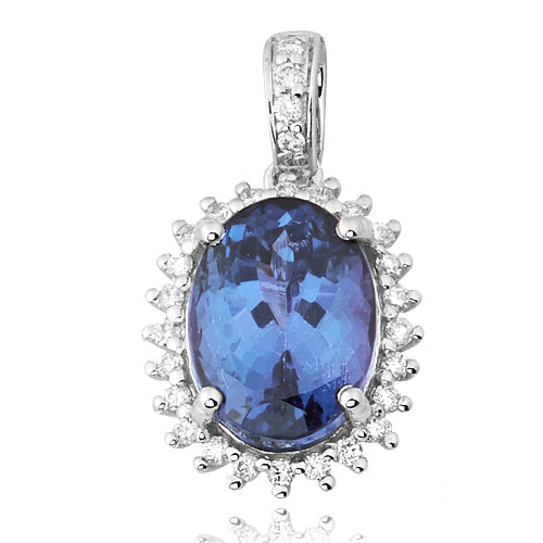 14KW 0.40CTW DIAMOND PENDANT WITH 4.25CT OVAL TANZ