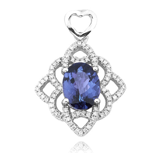 14KW 0.25CTW DIAMOND PENDANT WITH 1.92CT OVAL TANZ