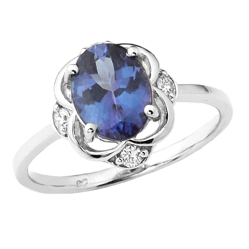 14KW 0.15CTW DIAMOND RING WITH 1.20CT OVAL TANZANI