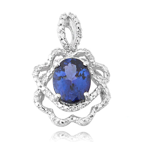 14KW 0.15CTW DIAMOND PENDANT WITH 1.45CT OVAL TANZ