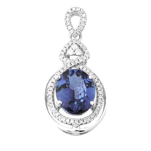 14KW 0.25CTW DIAMOND PENDANT WITH 3.20CT OVAL TANZ